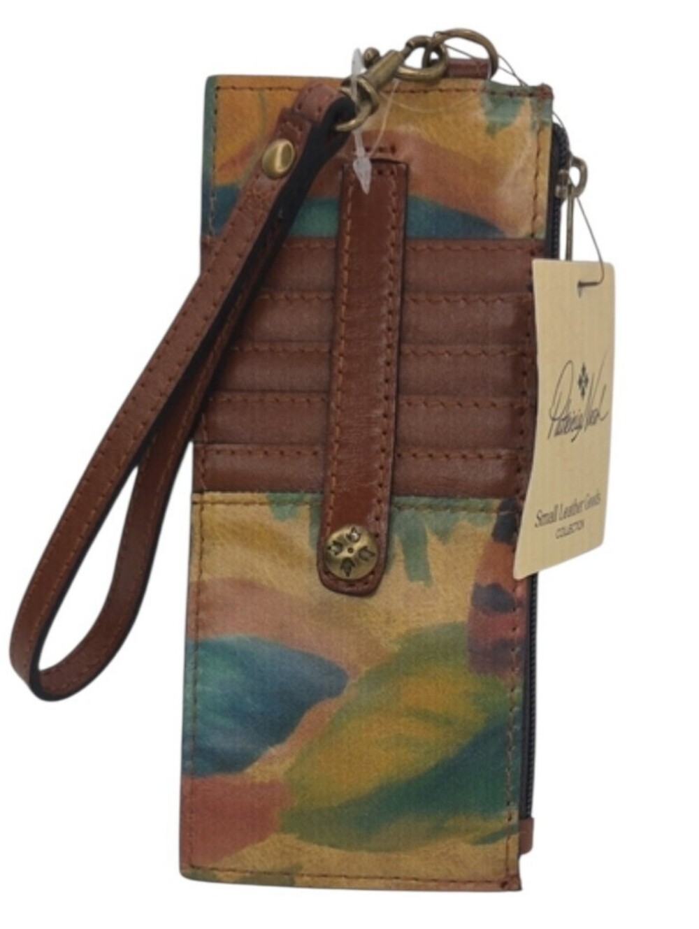 🤎▪️Patricia Nash ▪️Multicolor Canvas Wristlet with Brown Leather Trim